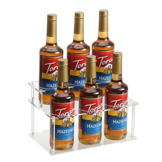 IEEK Coffee Syrup Rack,2 Tier Clear Acrylic Coffee Syrup Organizer with anti slip padfor Coffee Bar,Kitchen.Small Wine Rack for Bar,Family,Storage for Syrup,Wine,Dressing,6 Bottle Capacity