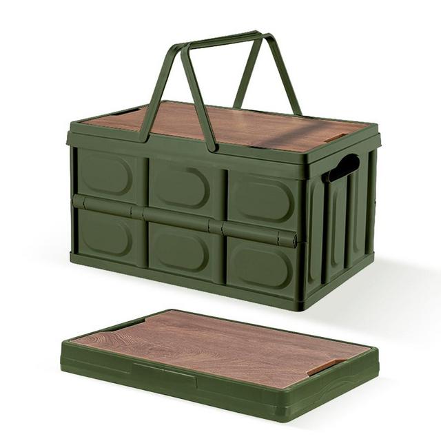 Collapsible Storage Bins Box with Lids and Handle, 30L Portable Plastic Folding Storage Crate Containers Totes, Instacrate Stackable Foldable Camping Basket Supplies for Fishing Car RV, Office (Green)