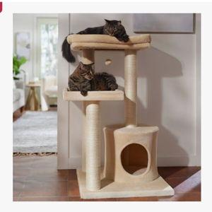 FRISCO 42-in Heavy Duty Faux Fur Cat Tree & Condo, Cream - Chewy.com