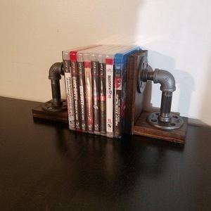 Set of 2, Industrial pipe bookends, industrial pipe game case holder, industrial pipe book holder, pipe bookends, shelf bookends