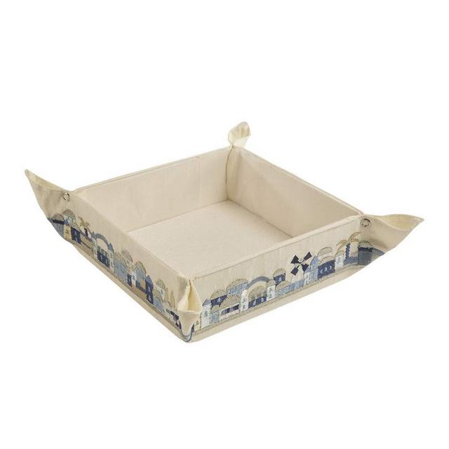 Yair Emanuel Matzah Box for Seder - Holder For Passover Bread -Embroidered Folding Basket (Jerusalem - Blue (MB-5))