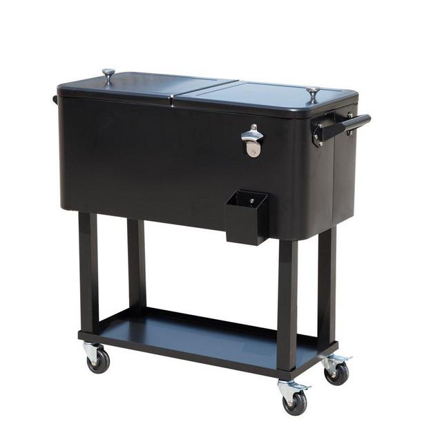 Outsunny 80 QT Rolling Cooler Ice Chest on Wheels Outdoor Stand Up Drink Cooler Cart for Party