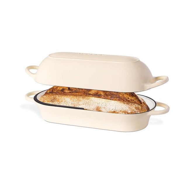 Enamelled Cast Iron Bread Loaf Pot – Dutch Oven For Sourdough Bread Baking – Oven Safe Non Stick Bread Pot – Rectangular, Cream, 34cm x 16cm – by Nuovva