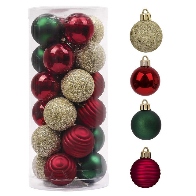 Valery Madelyn Christmas Tree Decorations Ornament Set for Fall Halloween Decor, 24ct Red Green and Gold Shatterproof Christmas Ball Ornaments Bulk, 1.57 Inches Hanging Decor for Xmas Holiday Party