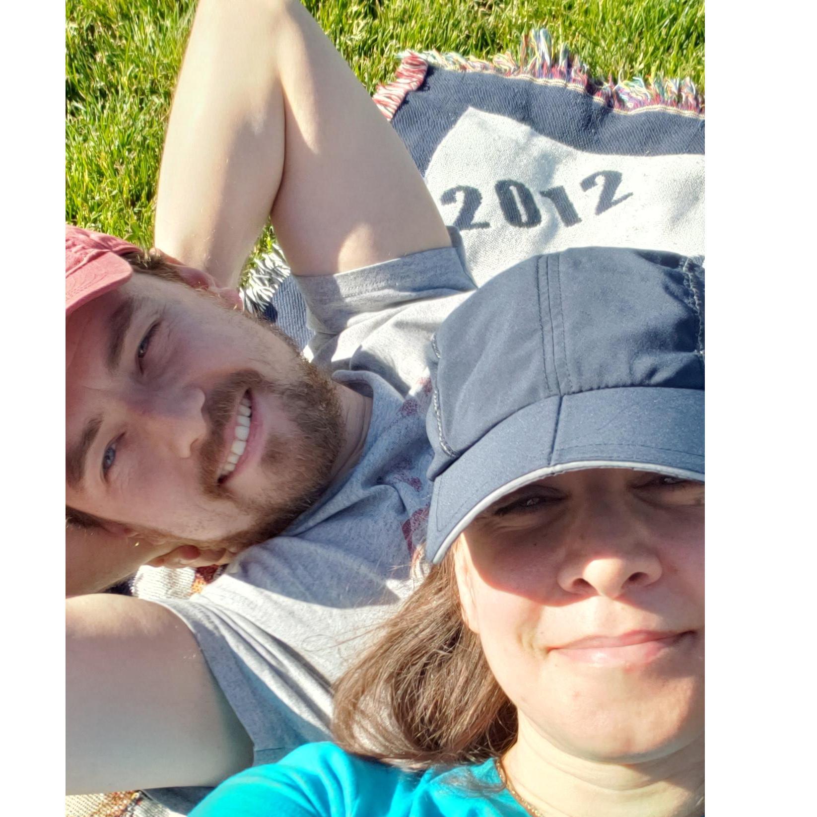 Chilling at the park across the street.