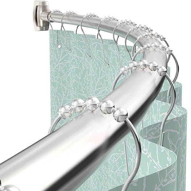 Bonpally Curved Shower Curtain Rod 43-72 Inches Adjustable, Aluminum Shower Rod Rustproof, Round Shower Curtain Rod, Curved Shower Rods for Bathroom, Bathtub, Stall, Brush Nickel, Need to Drill