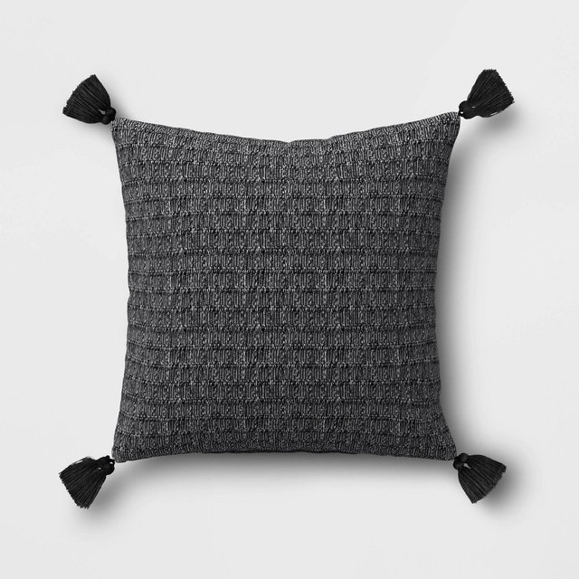 20"x20" Variegated Solid Tassel Outdoor Throw Pillow Black - Threshold™