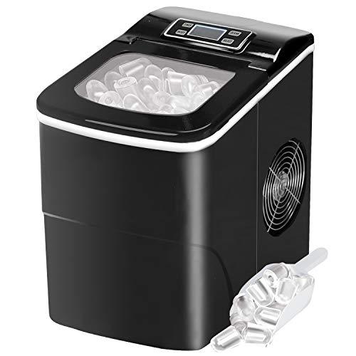 Countertop Ice Maker Portable Ice Making Machine with Timer -Bullet Ice Cubes Ready in 6 Mins - Makes 26 lbs Ice in 24 hrs - Perfect for Home/Office/Bar, LCD Display & Ice Scoop & Bucket(Black)