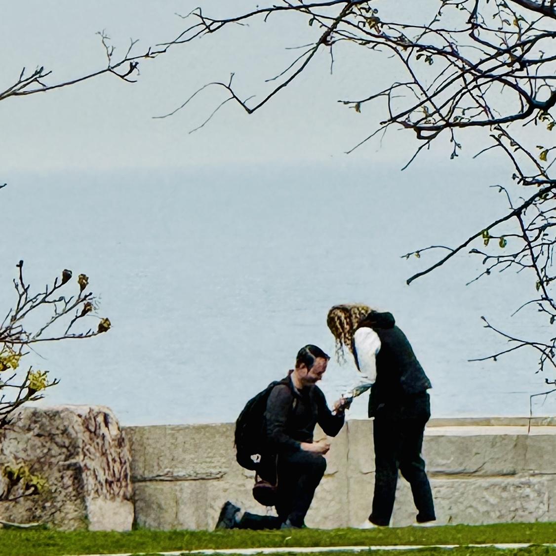 A kind stranger captured the moment Lawrence proposed to Trish!