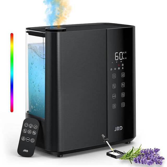 JRD Warm & Cool Mist Humidifiers for Bedroom 5L, Quiet Ultrasonic Air Humidifier Fast Symptom Relief, 50H Runtime, Oil Diffuser, 12H Timer, 7 Color Light for Large Room, Office, Baby, Plants-Black