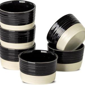 Ramekins 8 OZ Oven Safe,Set of 6 Ceramic Creme Brulee Ramekins,Mini Dessert Bowls for Souffle,Dipping Sauce,Ice Cream,Pudding and Charcuterie,Microwave & Oven Safe,Patchwork Black