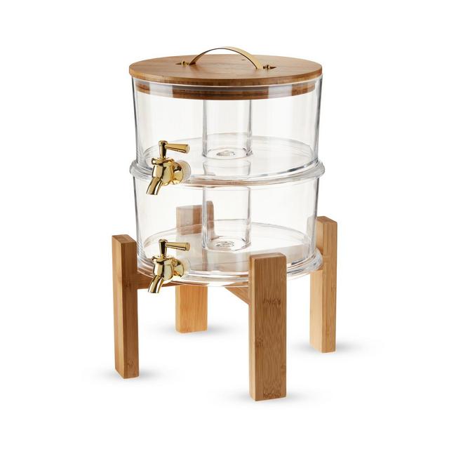 Twine Outdoor Double Drink Dispenser, Beverage Spigot Dispenser, Cocktail Dispenser for Parties with Collapsible Wood Drink Stand, Set of 1