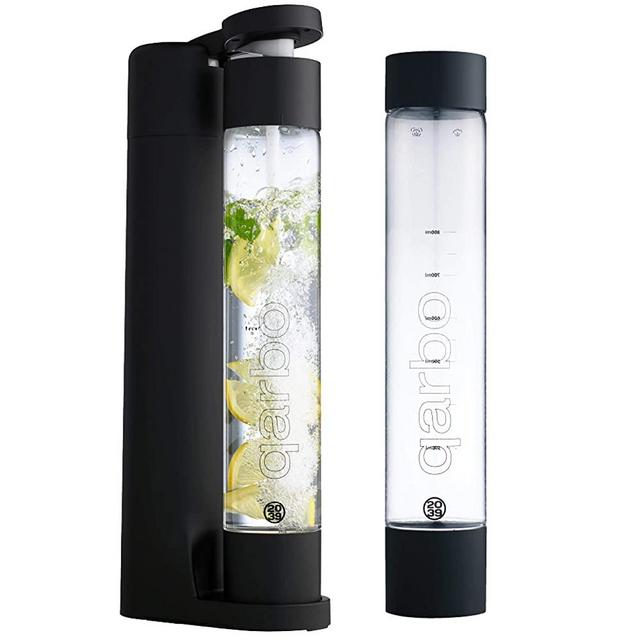 twenty39 qarbo Sparkling Water Maker and Fruit Infuser - Premium Carbonation Machine with Two 1L BPA Free Bottles - Infuses Flavor while Carbonating Beverages, Use Standard Gas Cylinder (not included), Matte Black