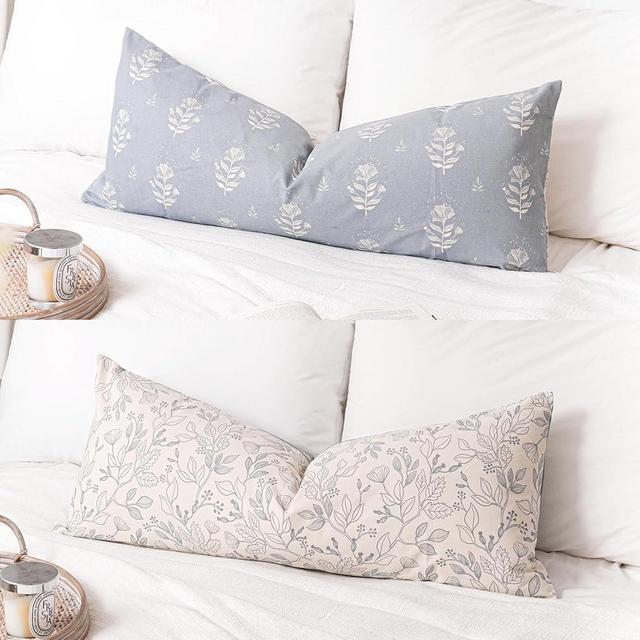 SageSelvas Coastal Blue Farmhouse Decorative Throw Pillow Cover 14X36, Accent Lumbar Throw Pillow for Bed, Floral Cotton Pillowcase for Couch Sofa Living Room, 1PC