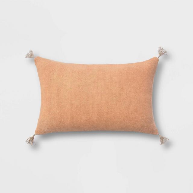 Washed Linen Lumbar Throw Pillow with Tassels Clay - Threshold™