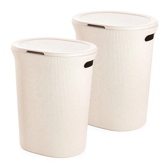 Superio Ribbed Collection - Eco-Friendly Decorative Plastic Laundry Hamper with Lid and Cut-Out Handles, (2 Pack) Basket Organzier for Bedroom Bathroom College Dorm Room 40 Liter