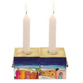Yair Emanuel Wooden Folding Hanukkah Menorah and Sabbath Candlesticks (Jerusalem)