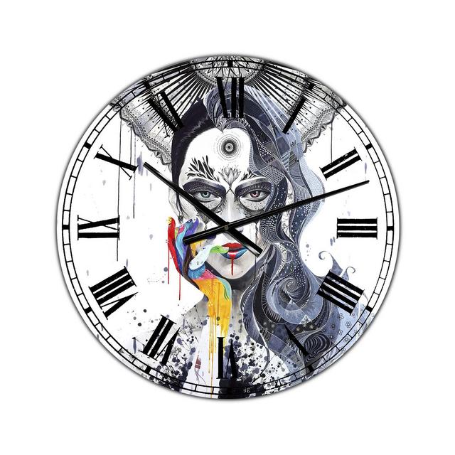Designart Urban Lady with Rainbow Hand Oversized Modern Wall Clock - 36" x 28" x 1"
