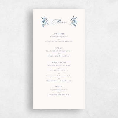 Dusty Cobalt, Blue Wedding Menu - Agave