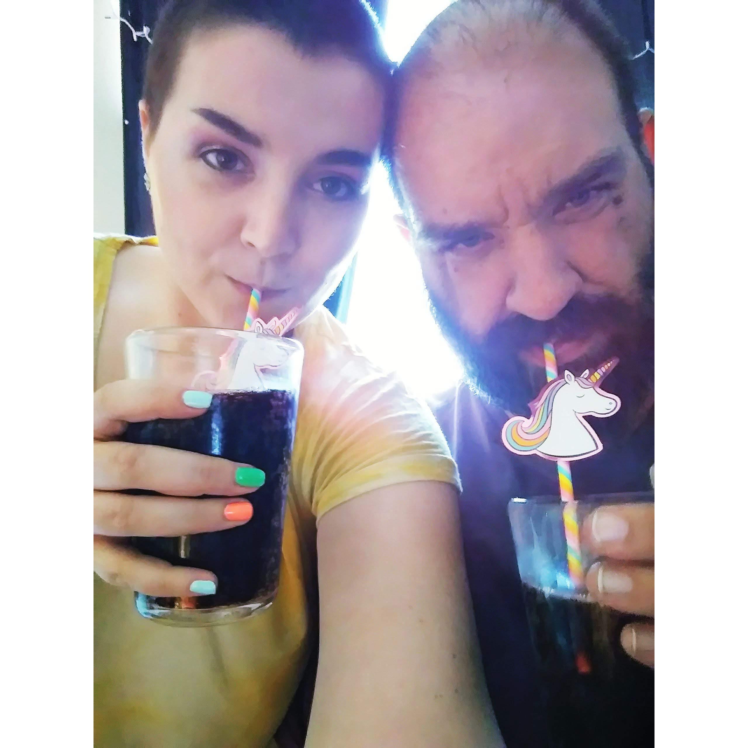 Sipping out of unicorn straws for Becca's 25th birthday