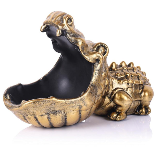 oliruim Alligator Statue Key Bowl, Fun Animal Statue Candy Dish for Entryway Decorative Bowl, Office Candy Dish, Big Mouth Sculpture Home Living Room Trinket Container Storage Box (Gold)