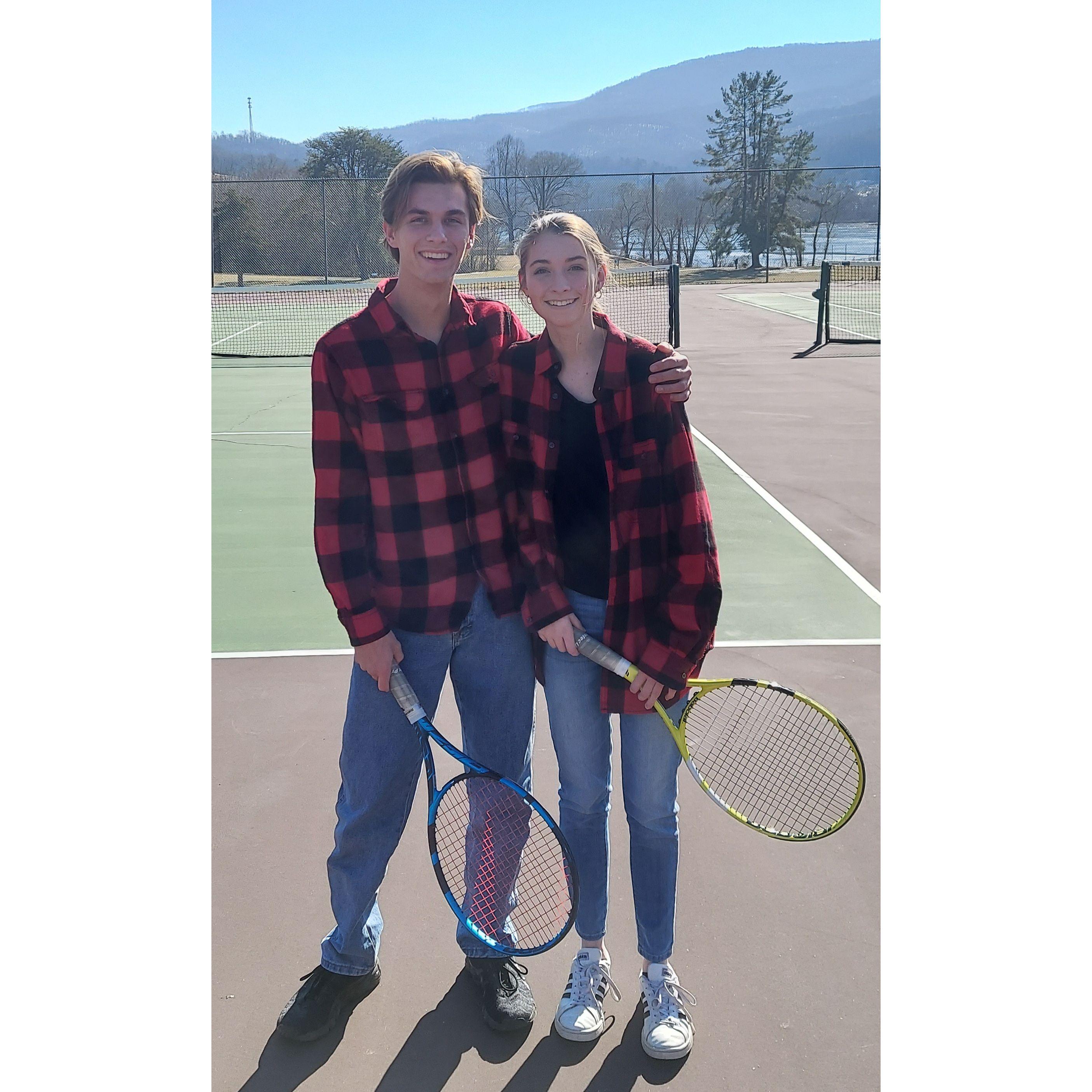 Our first matching outfit we wore to our tennis date haha