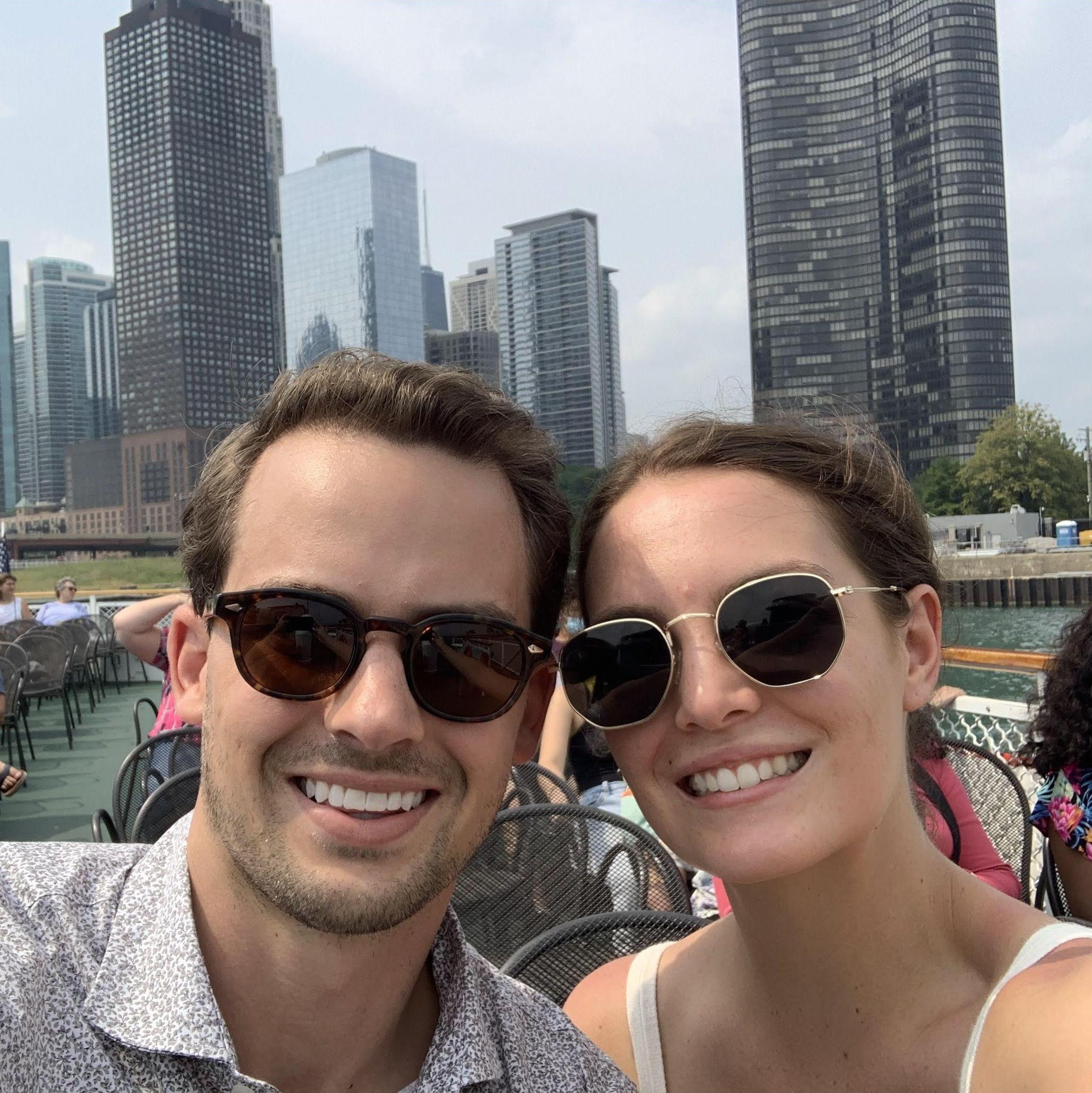 On the architecture boat tour the first time Austin visited Erin in Chicago.
