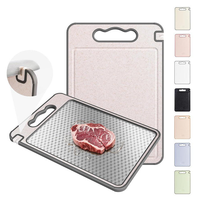 2 in 1 Stainless Steel Cutting Board with Handle Non-toxic Chopping Large Big Small Metal Carving Kitchen Meat Butcher Block Not Titanium Wood Bamboo Glass Marble Stone Rubber Plastic Sink
