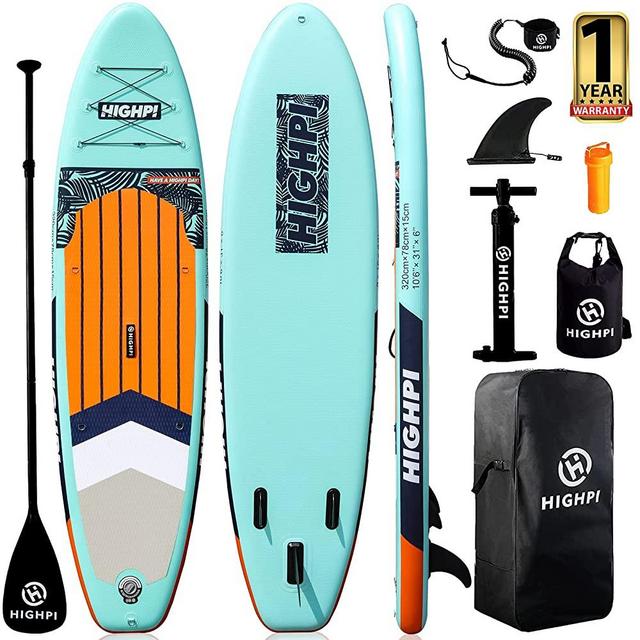 Highpi Inflatable Stand Up Paddle Board 10'6''/11' Premium SUP W Accessories & Backpack, Wide Stance, Surf Control, Non-Slip Deck, Leash, Paddle and Pump, Standing Boat for Youth & Adult