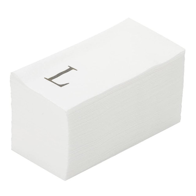 Luxenap 15.8 X 7.9 Inch Linen-Feel Guest Towels, 50 Lettered Hand Towels - Silver Letter 'L', Sans Serif Font, White Paper Dinner Napkins, airlaid, For Restrooms And Tables - Restaurantware
