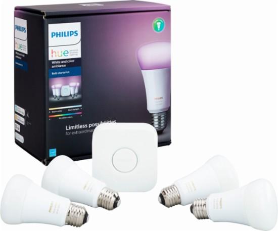 Philips - Hue White and Color Ambiance A19 Starter Kit (4-pack) - Multicolor