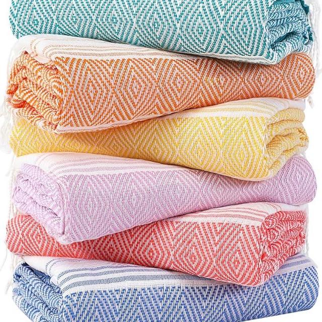 6 Packs Oversized Cotton Turkish Beach Towels Set Bulk 74"x38" Extra Large Sand Free Quick Dry Clearance Swim Bath Camping Pool Towel Travel Blanket Adult Essentials Cruise Accessories Vacation Stuff
