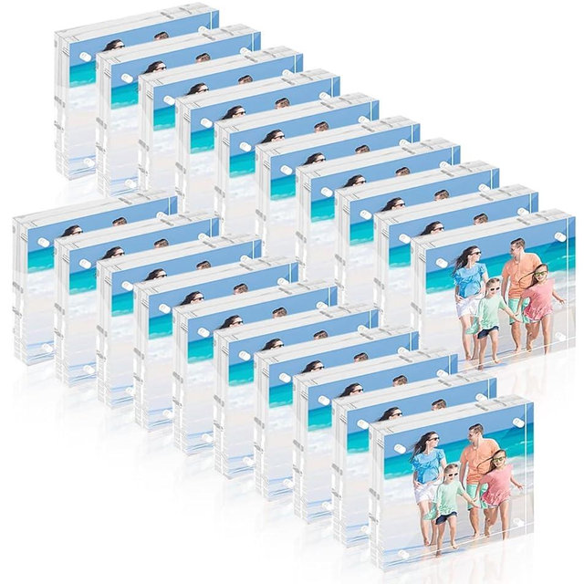 Airsnigi 3x3 Acrylic Frames 20 Pack, 20mm Double Sided Magnetic Picture Frames Clear Picture Frames Wedding Table Numbers for Desk Desktop Display Pictures Holder