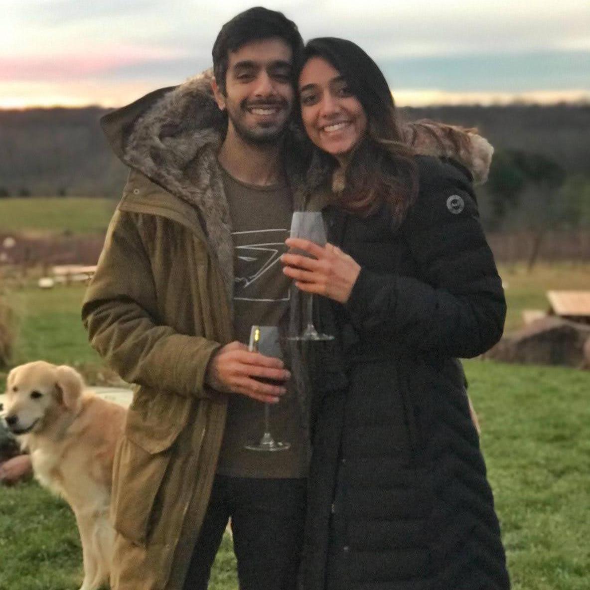 Madhav & Nidhi love to tour vineyards with their dog, Molly. December 2020.