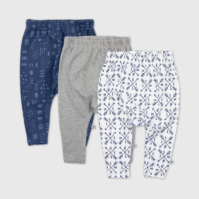 Honest Baby Boys' 3pk Compass Organic Cotton Cuff-Less Harem Pants - Navy 3-6M