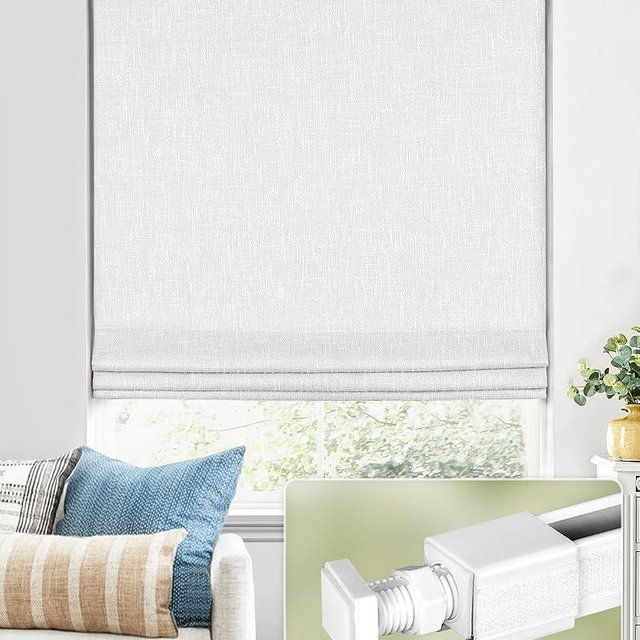 No Tools No Drill Cordless Roman Shades for Indoor Windows 100% Blackout, for Window Size 32" W × 48" H White