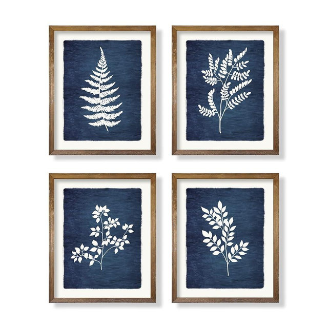 Vintage Botanical Wall Art - 11x14 Unframed - Indigo Blue Wall Decor - Flower Plant Wall Print - Minimalist Floral Poster Picture for Kitchen Bathroom Bedroom - Tropical Room Decor Modern Farmhouse