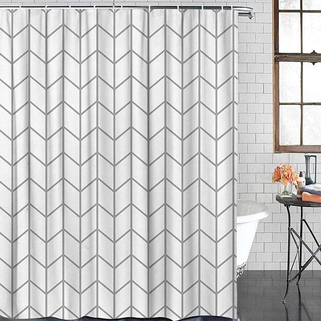 SUN-Shine Elegant Geometric Shower Curtains Herringbone Waterproof Fabric Polyester Bathroom Curtain, Gray White 72x84Inch Extra Long