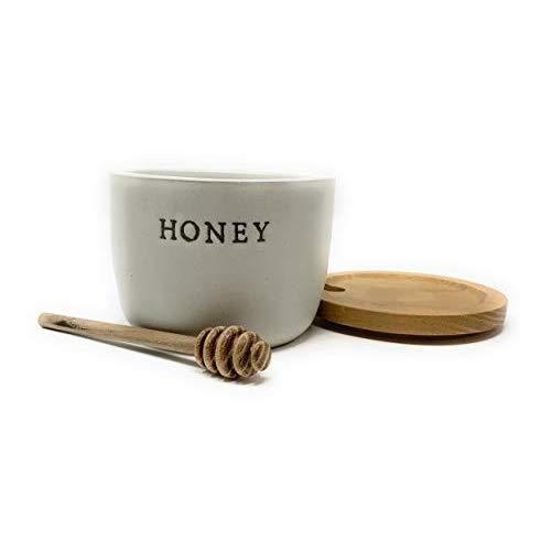 Stoneware Honey Pot with Acacia Wood Dipper and Lid by Hearth and Hand with Magnolia (Standard version)