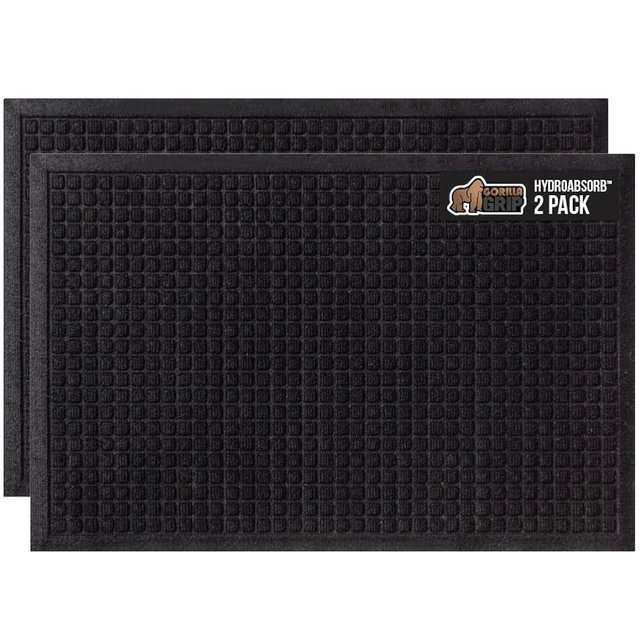 GORILLA GRIP Front Door Mat, Indoor Outdoor Ultra Absorbent HydroABSORB Doormat, Absorbs Up to 1.7 Cups of Water, Stain and Fade Resistant, Rubber Backing Doormats, Captures Dirt, 2 Pack, 29x17 Black