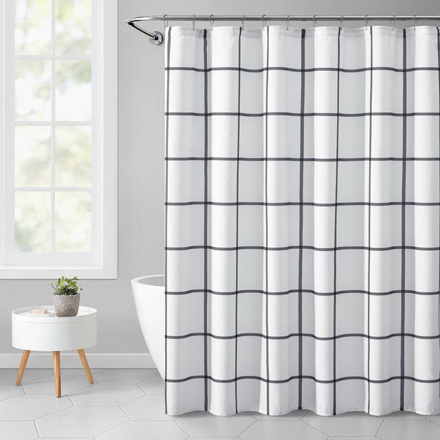 Mainstays White Windowpane Printed 72" x 72" Textured Faux Linen Shower Curtain