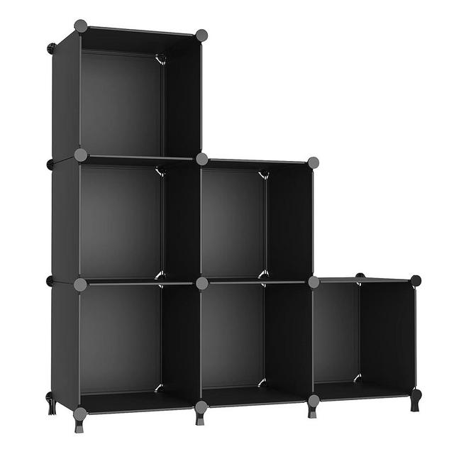 AWTATOS Storage Cubes Shelves Bookshelf, 6 Cube Closet Organizers and Storage, DIY Stackable Plastic Clothes Organizer Shelving for Bedroom, Home Office, Black