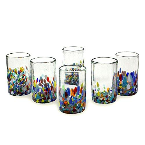 NOVICA Artisan Crafted Recycled Hand Blown Glass Water Glasses, Multicolor, 14 oz, 'Confetti' (set of 6)