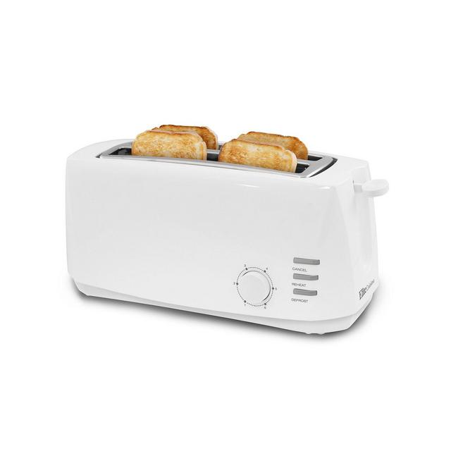 Elite Cuisine 4-Slice Long Slot Toaster, 6 Toast Settings, Slide Out Crumb Tray, Extra Wide 1.5" Slots for Bagels