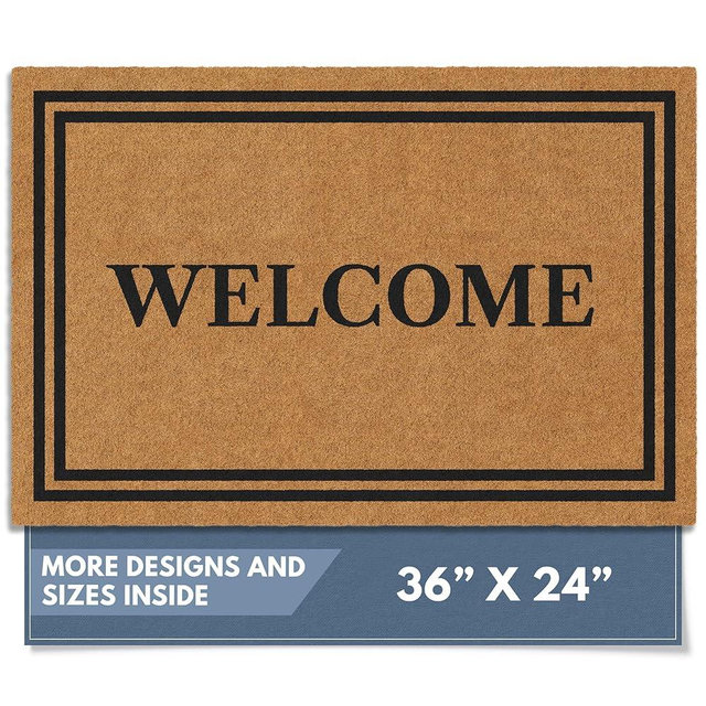 Barnyard Designs Natural Coco Coir Heavy Duty Backing Doormat - Large Cute Non-Slip Front Door Welcome Mat for Outside Entrance or Porch Entry, Brown (24x36, Welcome)