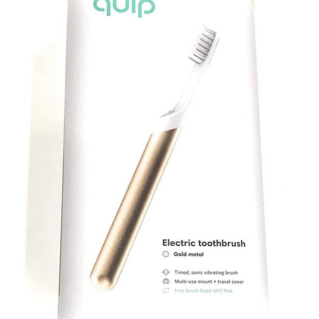 quip Metal Electric Toothbrush Set - Electric Brush and Travel Cover Mount (Gold Metal)