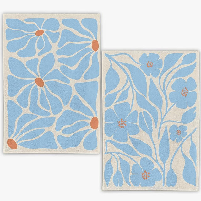 WFSM Boho Floral Kitchen Towels Set of 2- Blue Floral Hand Towels, Beige Dish Towels, Decorative Kitchen Towels, Botanical Decorative Kitchen Towels, Boho Hand Towels for Bathroom, 16×24 Inches(Blue)
