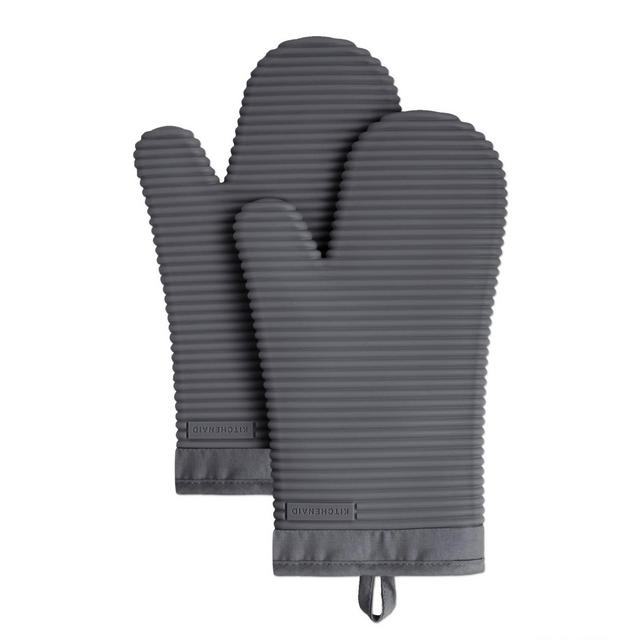 KitchenAid Ribbed Soft Silicone Oven Mitt 2-Pack Set, Charcoal Grey, 7.5"x13"