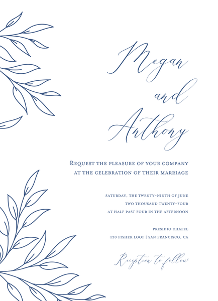 Delana Portrait | Dusty Cobalt | Zola Wedding Invitations