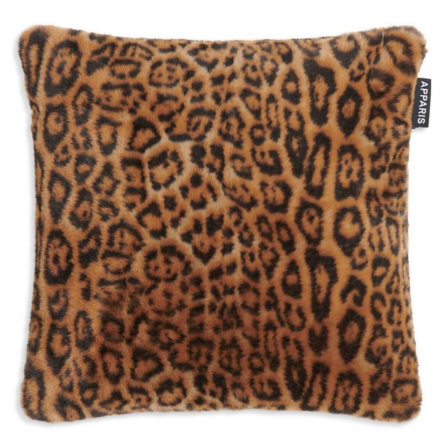 Apparis Brenn Leopard Faux Fur Pillow, Square